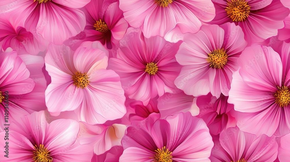 Seamless pattern of pink cosmos flowers in watercolor style hand drawn botanical illustration for summer or autumn wedding invitations print designs greeting cards textile decor Seamless pattern of pink cosmos flowers in watercolor style hand drawn botanical illustration for summer or autumn wedding invitations print designs greeting cards textile decor
