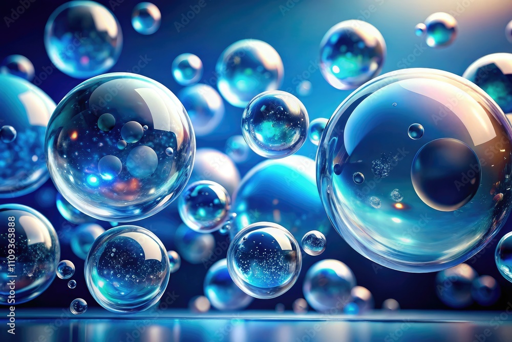 Floating Clear Bubbles with Blue Elements, Scientific Aesthetic, Digital Illustration, Clean Look, Abstract Art, Airborne Bubbles, Blue and Clear Design, Modern Visuals, Creative Graphics Floating Clear Bubbles with Blue Elements, Scientific Aesthetic, Digital Illustration, Clean Look, Abstract Art, Airborne Bubbles, Blue and Clear Design, Modern Visuals, Creative Graphics