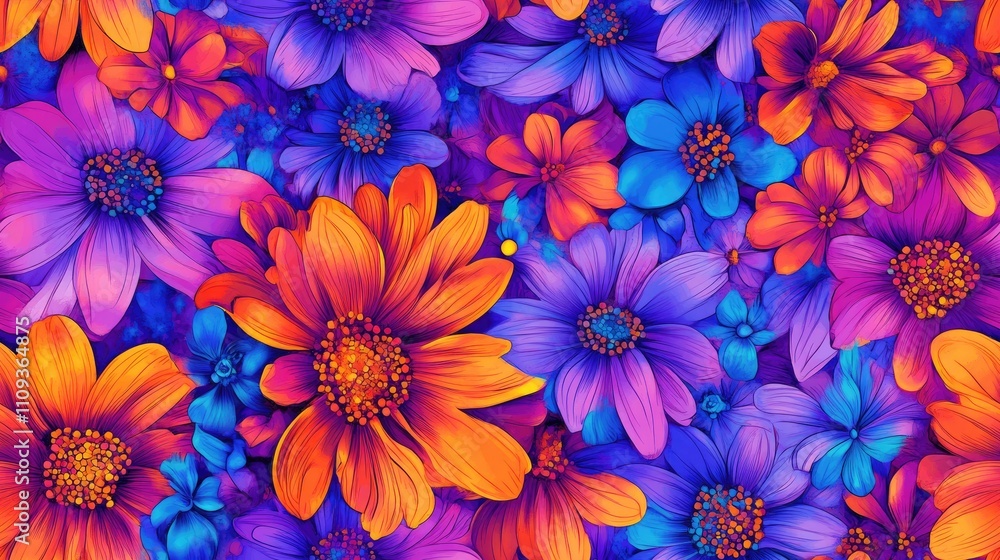 Fototapeta premium Colorful seamless floral pattern with vibrant flowers on a soft gradient background ideal for fabric design and home decor