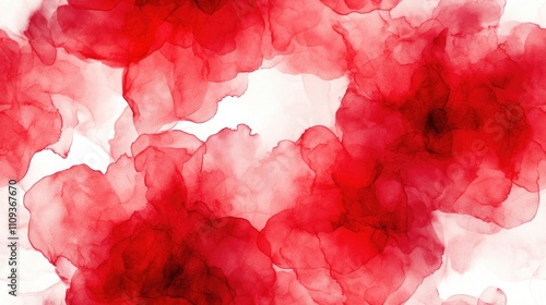 Seamless pattern of vibrant red alcohol ink wash texture on a crisp white paper background ideal for artistic designs and print projects