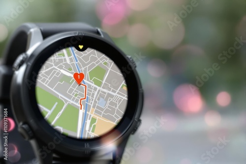 Valentine's Watch Map. A smartwatch displaying a map with a heart icon marking a destination, symbolizing love and guidance.