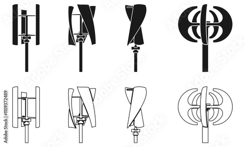 vertical axis wind turbine generator for house icon set vector illustration isolated on white background.