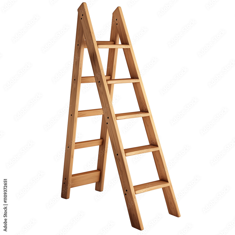 wooden ladder with classic frame design is isolated on white background, showcasing its sturdy construction and natural wood finish. Ideal for home or professional use wooden ladder with classic frame design is isolated on white background, showcasing its sturdy construction and natural wood finish. Ideal for home or professional use