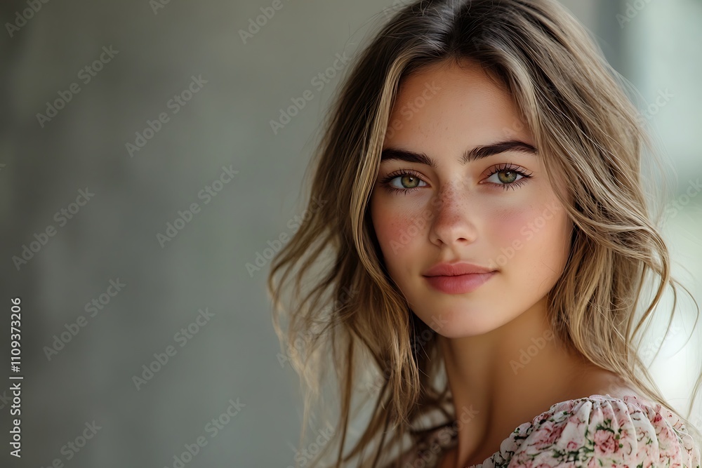 Fototapeta premium Golden Glow Freckles Delicate Young Woman Portrait