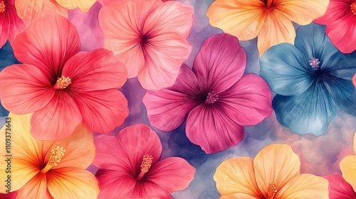 Wallpaper Mural Watercolor seamless pattern featuring vibrant tropical flowers elegant allover print perfect for swimwear botanical design Torontodigital.ca