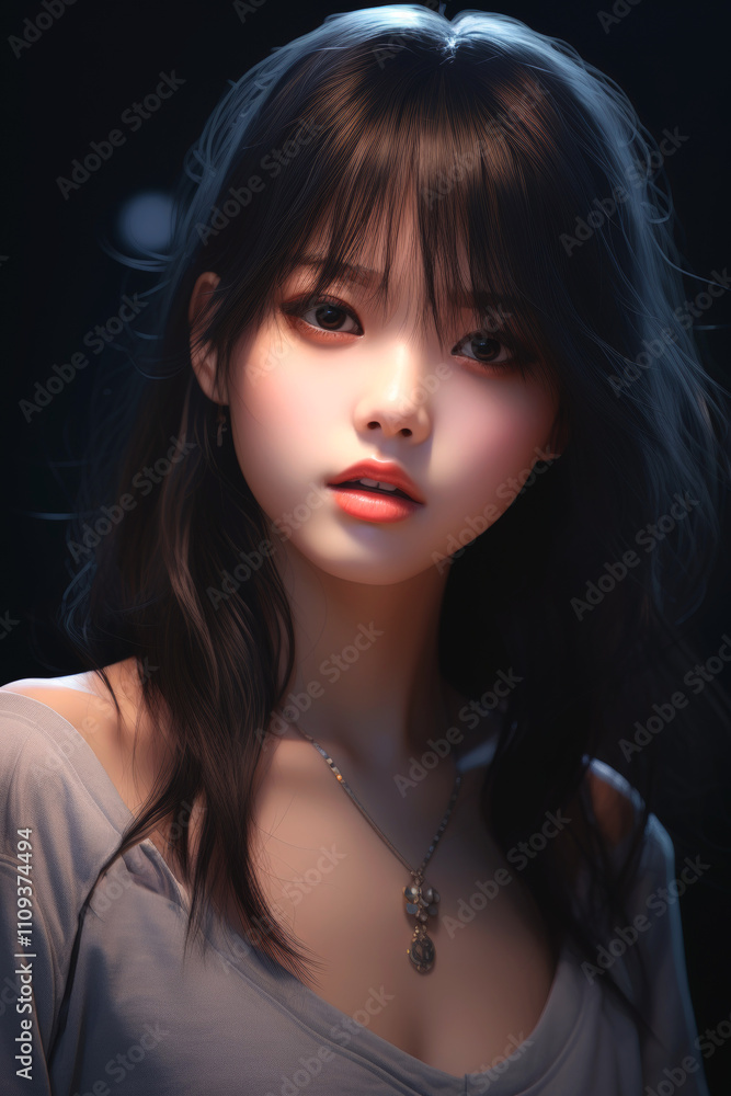 Naklejka premium asian girl k-pop portrait Generative AI