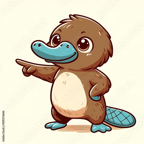 Cute Platypus Pointing Cartoon Vector Icon Illustration