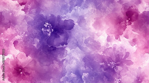 Seamless floral pattern design featuring ink wash effects with lavender and pink tie dye motifs perfect for fabric and wallpaper applications