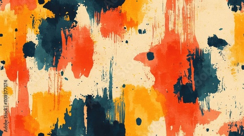 Seamless watercolor pattern featuring vivid textile graffiti and grunge oil smears perfect for fashion and home decor applications