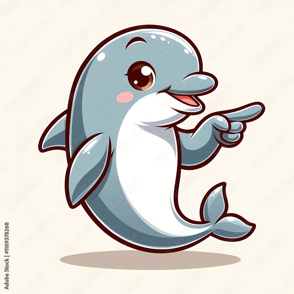 Naklejka premium Cute Dolphin Pointing Cartoon Vector Icon Illustration