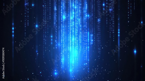 Blue binary code background with falling numbers data