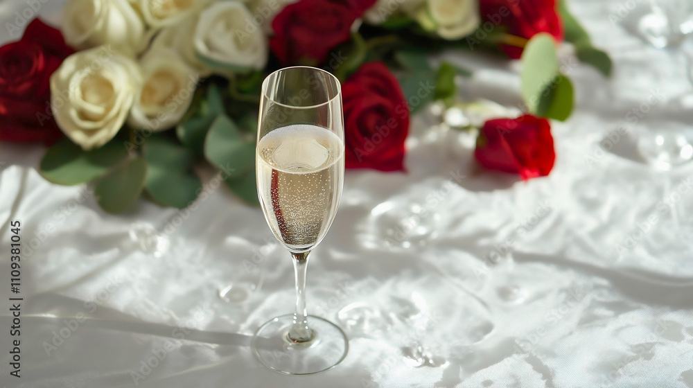 Elegant Wedding Celebration: Toasting with Champagne and Roses in a Dreamy, Vintage-Inspired Setting for a Heartfelt Anniversary or Special Occasion Elegant Wedding Celebration: Toasting with Champagne and Roses in a Dreamy, Vintage-Inspired Setting for a Heartfelt Anniversary or Special Occasion