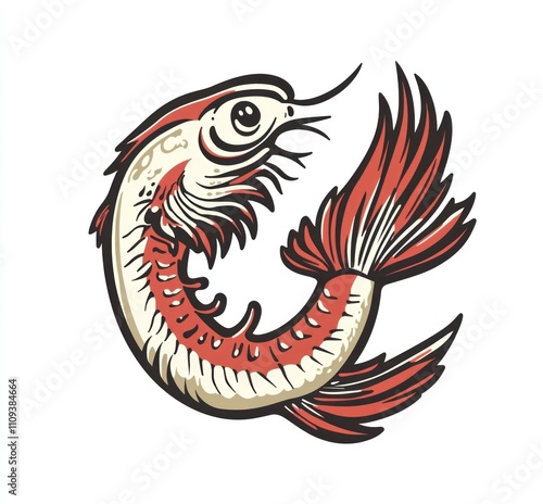 Wallpaper Mural Stylized Koi fish design, circular, red and cream. Torontodigital.ca