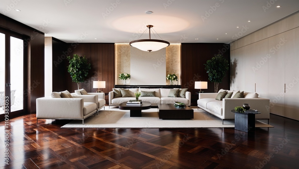 Fototapeta premium Stylish modern living space featuring comfortable, elegant furniture.