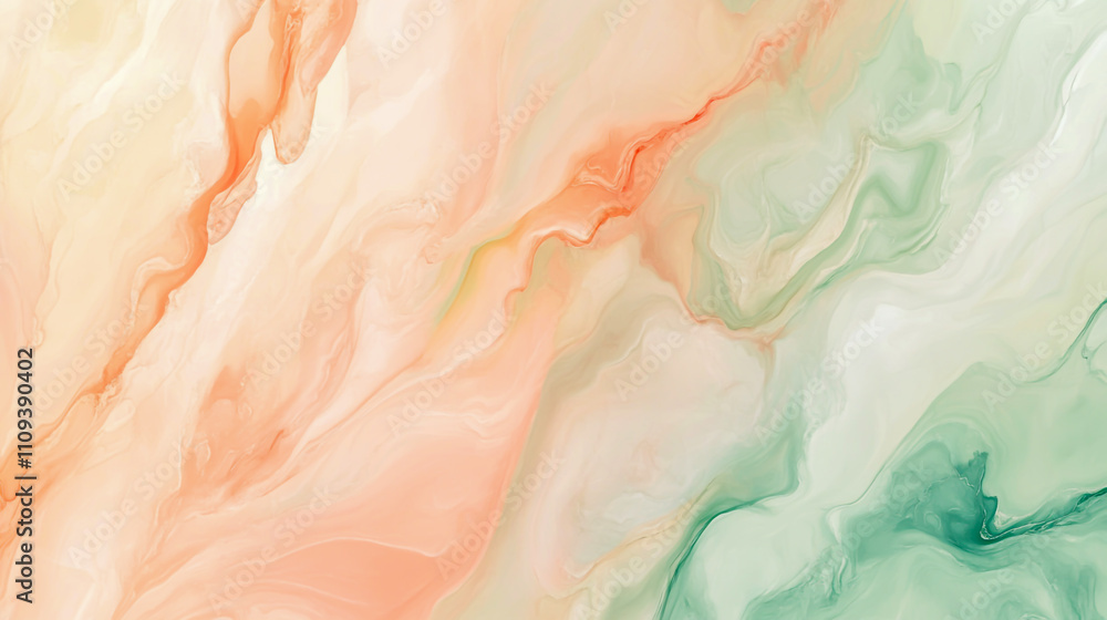 Elegant marble texture featuring a soft and delicate pattern in light peach and green tones Elegant marble texture featuring a soft and delicate pattern in light peach and green tones