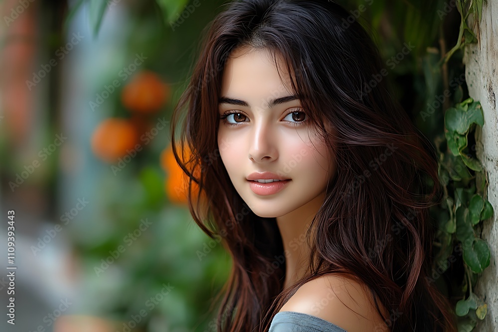 Peaceful Woman Outdoor Portrait Natural Beauty, Clear Complexion Peaceful Woman Outdoor Portrait Natural Beauty, Clear Complexion
