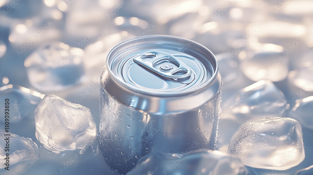 Empty can of cold drinks, on top of fresh ice cubes. Aluminum cans, Refreshing drinks in summer. 3D rendering. Empty can of cold drinks, on top of fresh ice cubes. Aluminum cans, Refreshing drinks in summer. 3D rendering.