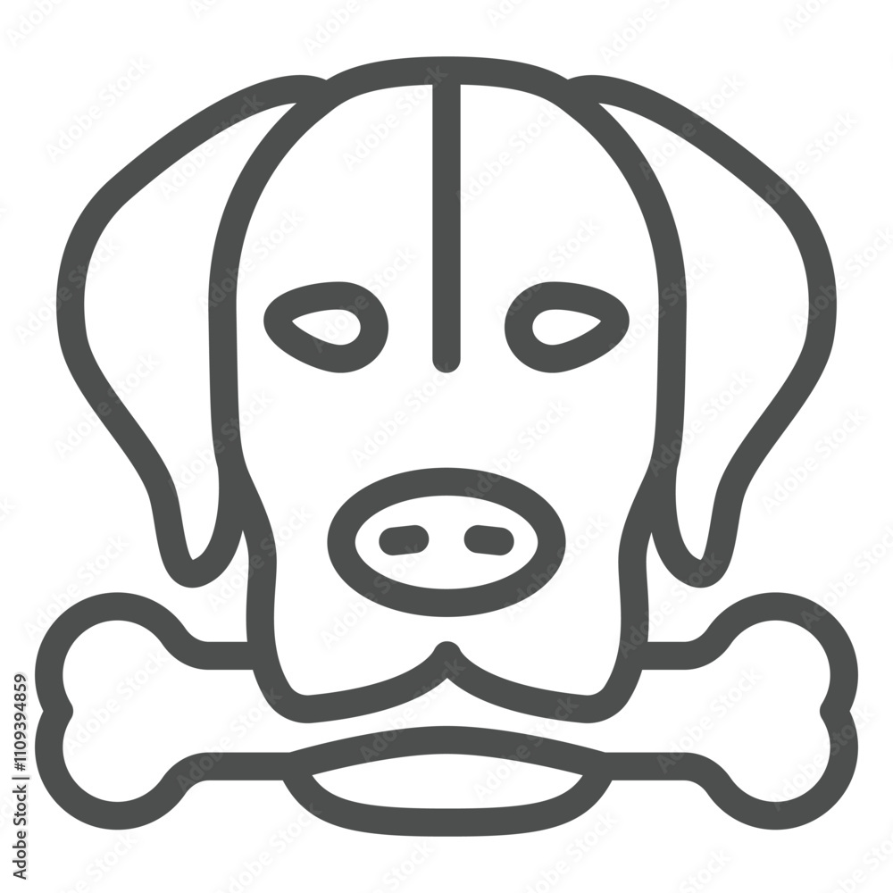 Dog holding bone in mouth line icon, pet care concept. Vector graphics. Dog head with bone sign on white background, outline style icon for mobile or web design. Dog holding bone in mouth line icon, pet care concept. Vector graphics. Dog head with bone sign on white background, outline style icon for mobile or web design.