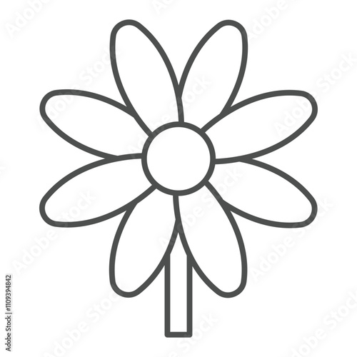 Chamomile flower thin line icon, nature concept. Vector graphics. Wild flower plant sign on white background, outline style icon for mobile or web design.