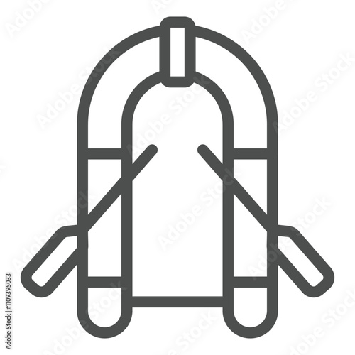 Inflatable boat with paddles line icon, water transport concept. Vector graphics. Eco tourism sign on white background, outline style icon for mobile or web design.