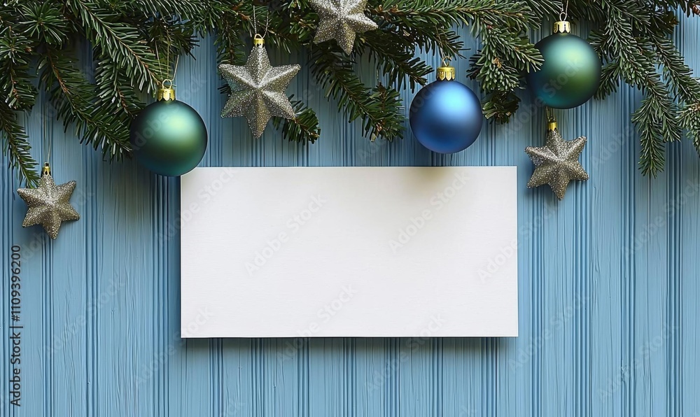 Fototapeta premium blank paper greeting or invitation card on blue background