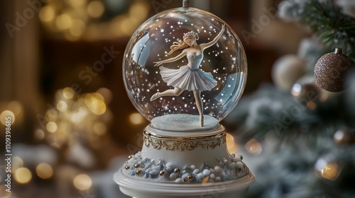 intage musical snow globe featuring an elegant ballerina gracefully dancing inside