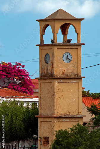 Argyroupoli Village Clock Tower in Rethymno Prefecture, Crete, Greece photo