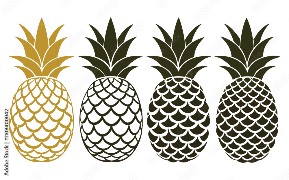 Obraz premium set pineapple fruit line art silhouette vector