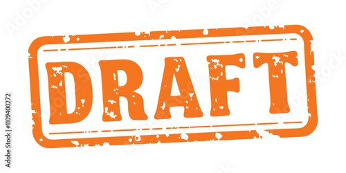grungy orange rectangular rubber stamp with the word draft printed in bold black letters vector design