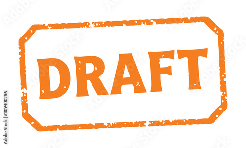 orange stamped style draft label with rough textured border vector design