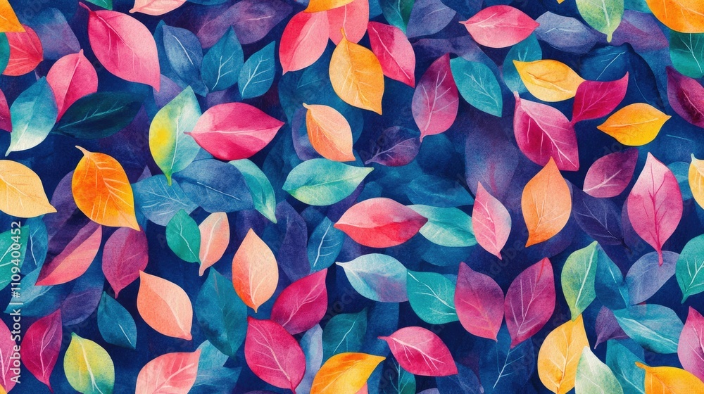 Vibrant seamless pattern of small floral leaves with a watercolor effect perfect for textile design and summer themed decor Vibrant seamless pattern of small floral leaves with a watercolor effect perfect for textile design and summer themed decor