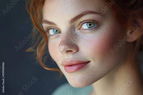 Redhead Woman Headshot Soft Light, Glowing Skin, Natural Beauty