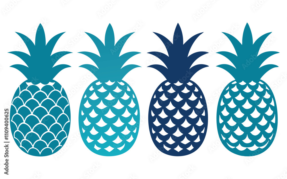 Fototapeta premium set pineapple fruit line art silhouette vector