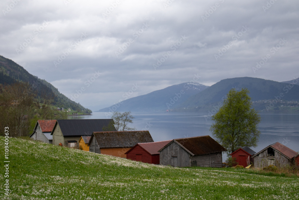 Obraz premium Bootshäuser in Norwegen