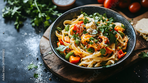 Delightful Pasta Primavera: A Wholesome and Colorful Dish Featuring Seasonal Vegetables and Aromatic Herbs