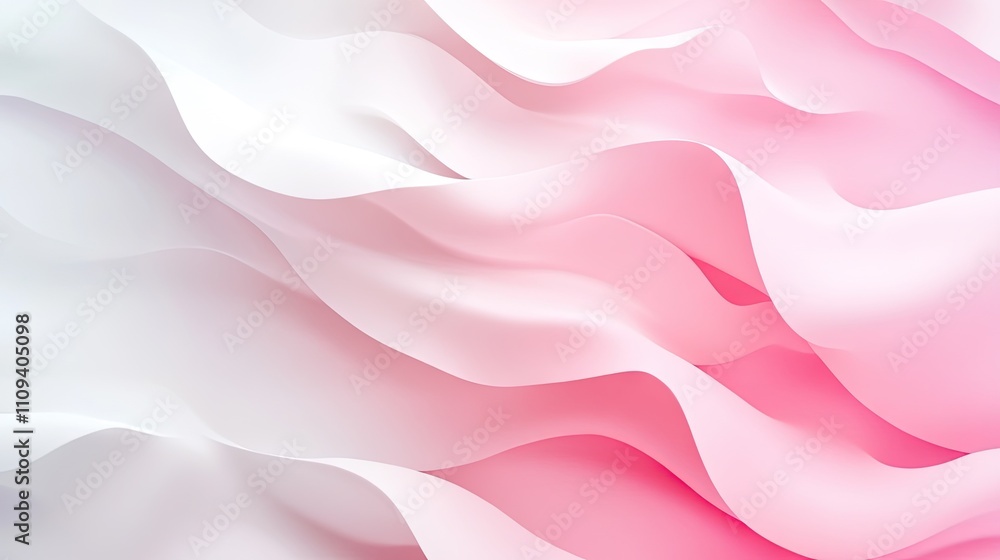 Fototapeta premium Soft waves of pink and white create a tranquil and elegant abstract background.