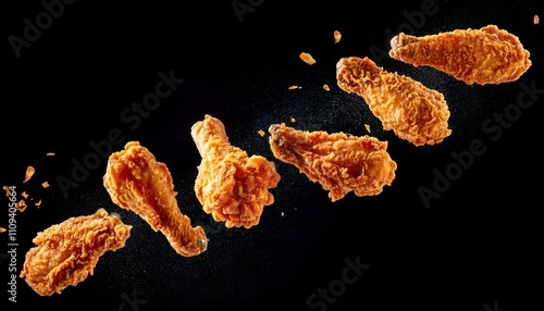 Creative Concept of Flying Fried Chicken Pieces: Levitating Food Presentation photo