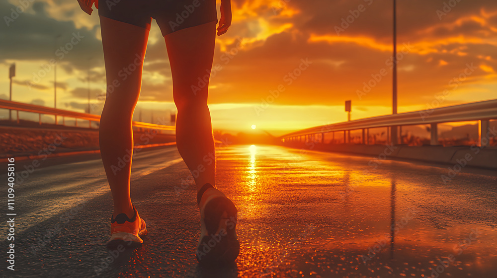 Fototapeta premium Stretching Before Sunrise Run on an Empty Highway