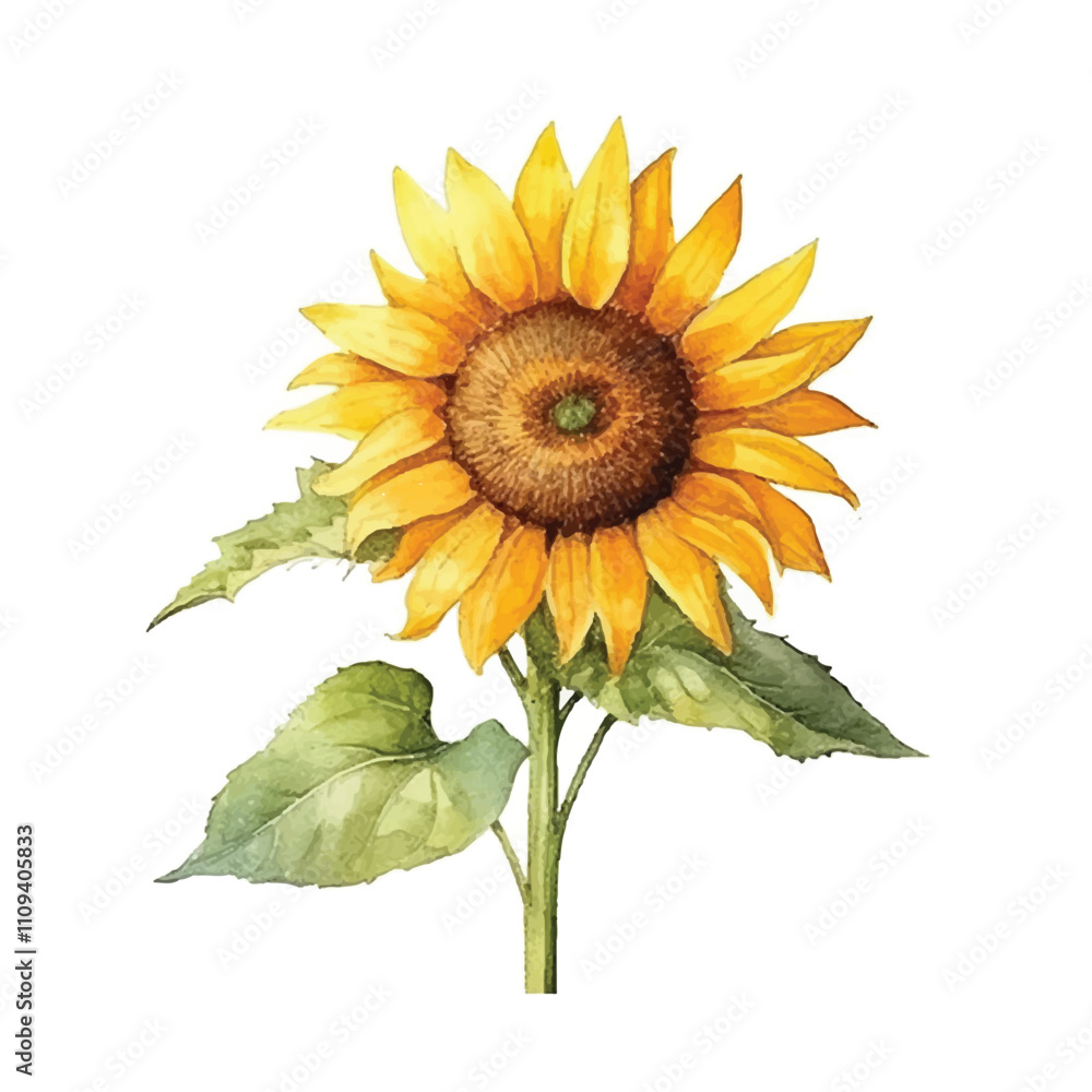 Fototapeta premium watercolor Sunflower isolated white background