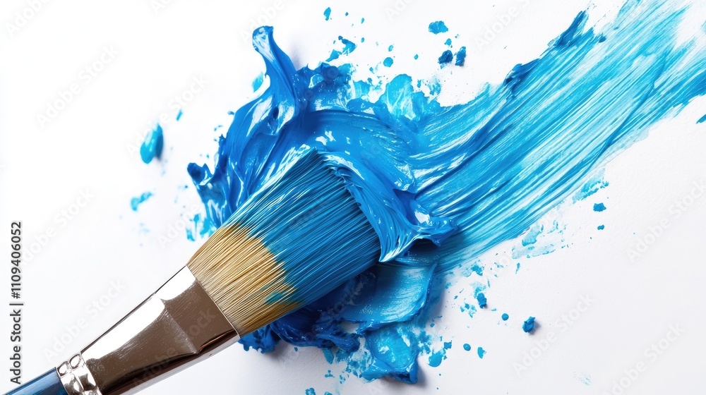Fototapeta premium A dynamic brush stroke in vibrant blue paint, showcasing creativity and artistic expression.