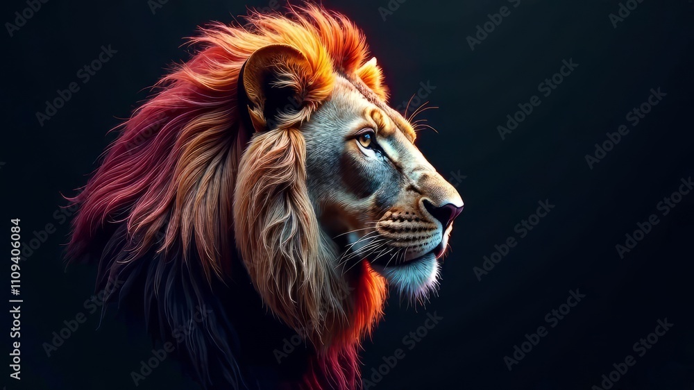 Fototapeta premium Abstract Lion's Head Graphic - Black Background, Depth & Mood