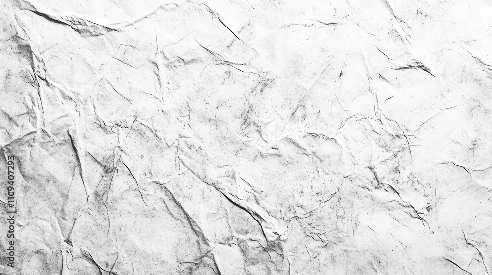 Fototapeta premium Textured white crumpled paper background with subtle shadows.