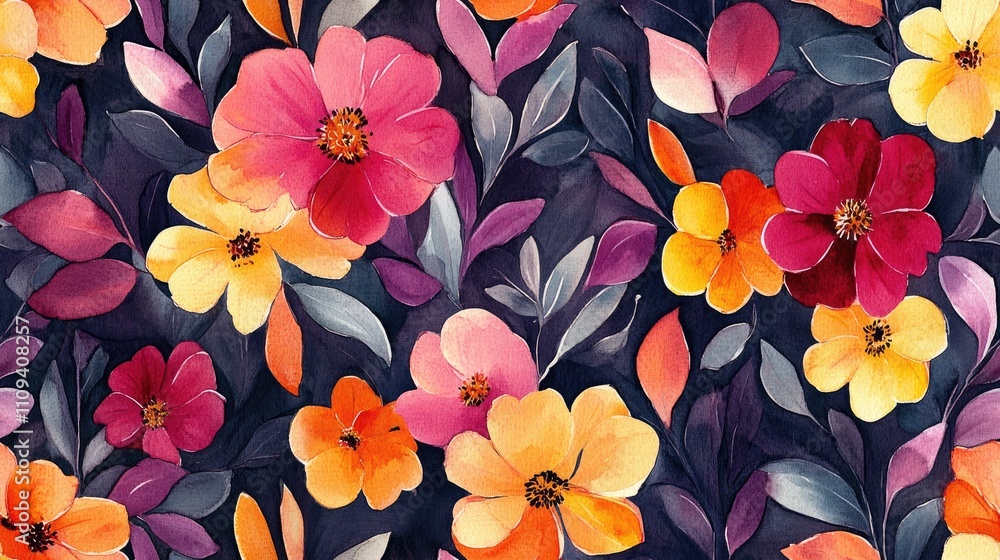 Seamless autumn watercolor pattern featuring vibrant fall leaves and flowers ideal for Thanksgiving greeting cards and wedding invitations Seamless autumn watercolor pattern featuring vibrant fall leaves and flowers ideal for Thanksgiving greeting cards and wedding invitations