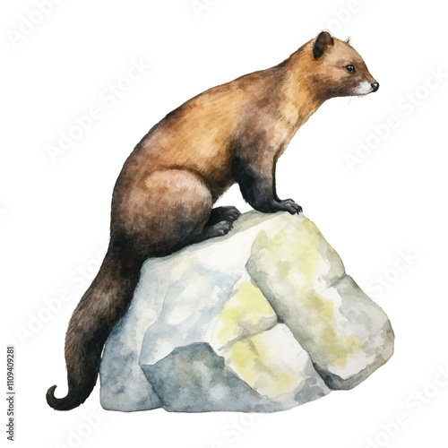 watercolor Stone Marten isolated white background