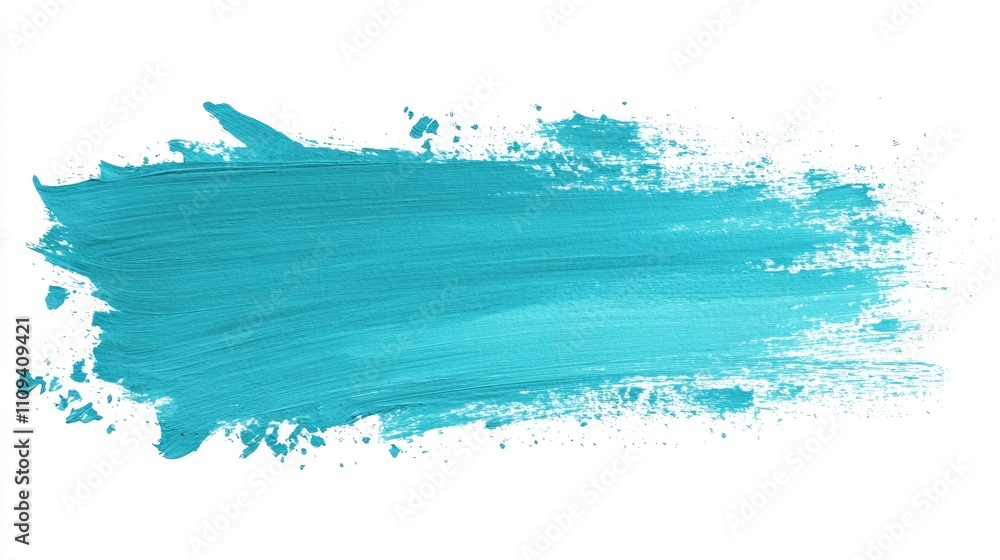 Obraz premium A vibrant turquoise paint stroke on a white background, evoking creativity and freshness.