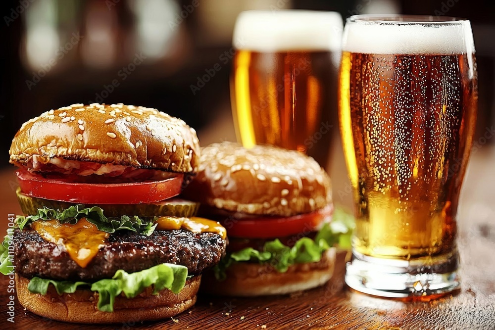burgers and beer to celebrate independence day america 4th of july , isolated on white background, , copy space, copy space for text, burgers and beer to celebrate independence day america 4th of july , isolated on white background, , copy space, copy space for text,