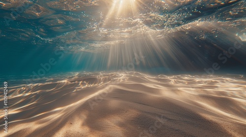 Pristine underwater scene illuminated by sunlight with clear and plastic free ocean waters photo