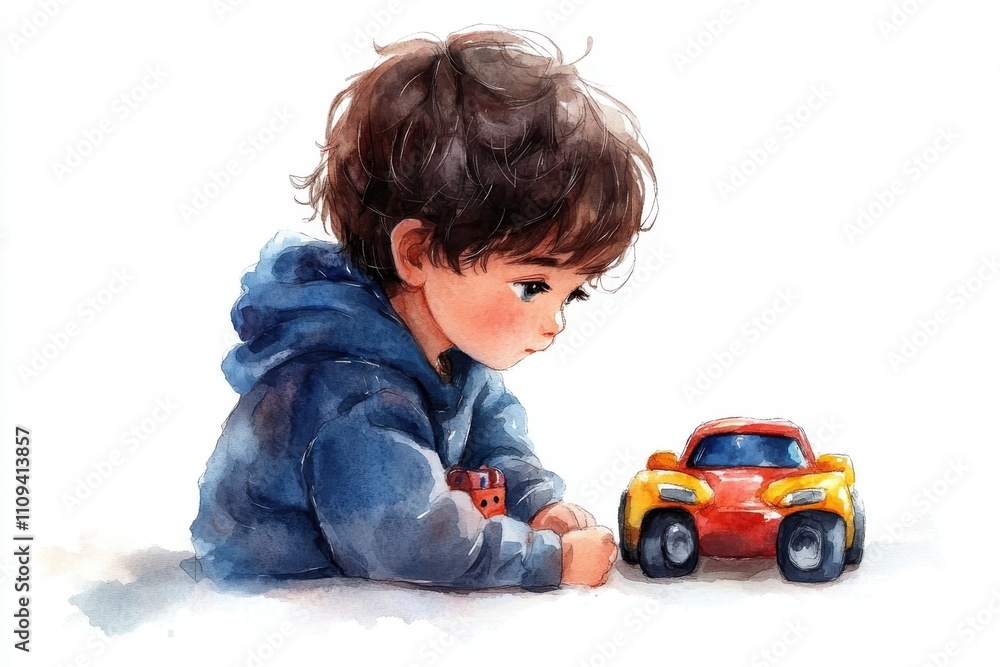 A young child playing with a toy car, showcasing curiosity and imagination. A young child playing with a toy car, showcasing curiosity and imagination.