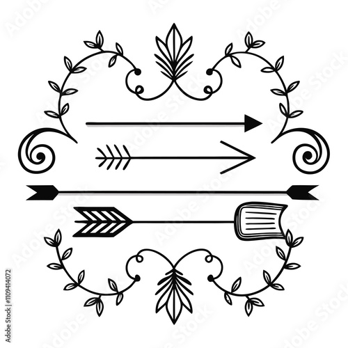  Calligraphic page dividers. Retro decoration, book ornament, chapter and arrow