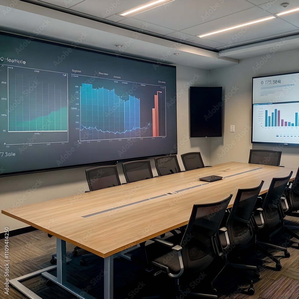 Conference Room with Graphs on Screens Conference Room with Graphs on Screens